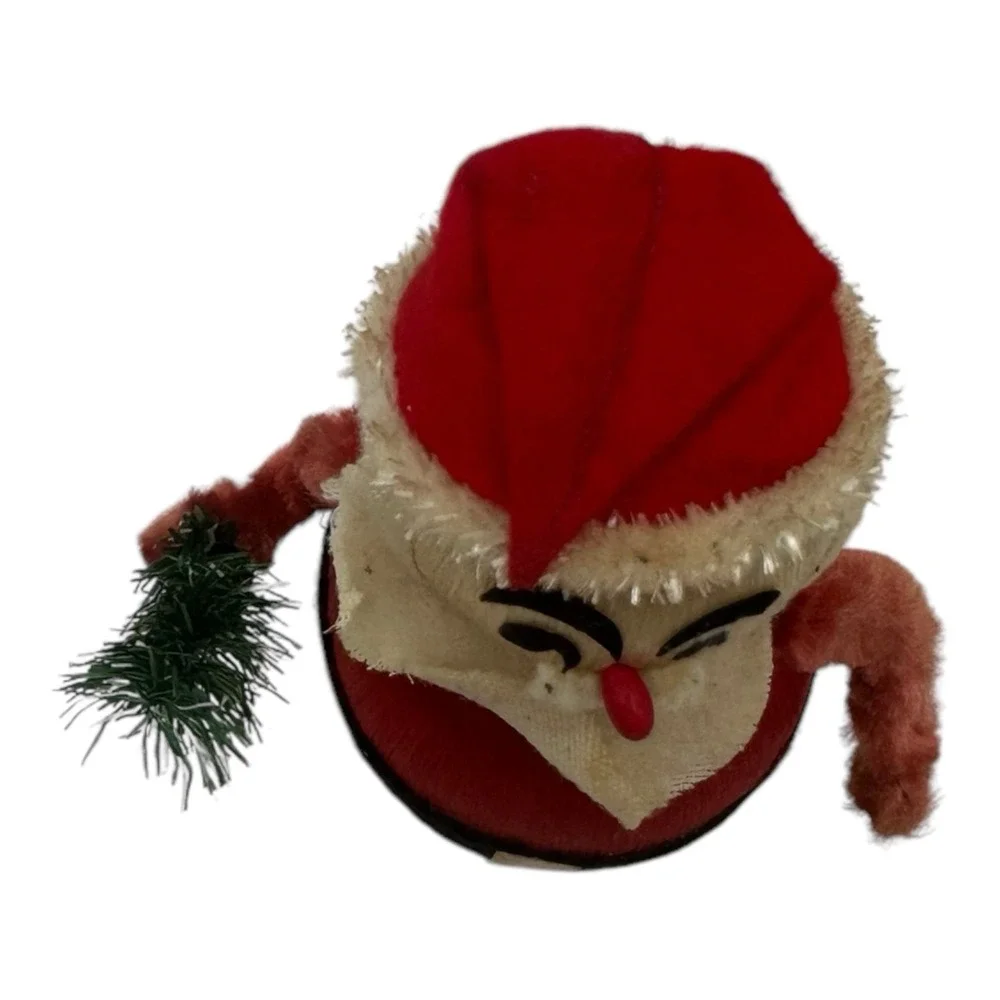 Vintage Silk Satin Ball Santa Claus‎ Christmas Figurine Chenille Felt 5.5